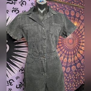 Entro Black Mineral Wash Denim Jumpsuit 100% Cotton Size Medium